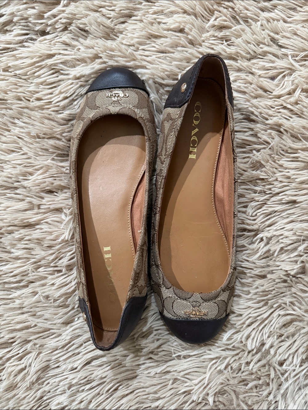 Coach Signature Monogram Ballet Flats in Brown and Black